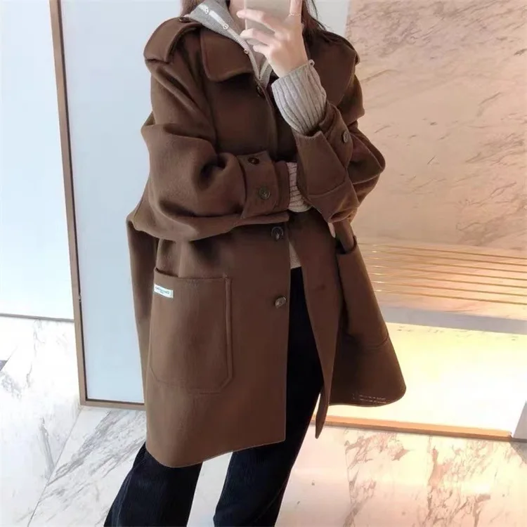 2023 Spring New Double sided Cashmere Coat Women's Doll Collar Reduced Age Wide Edition Single breasted Double sided Woolen Coat