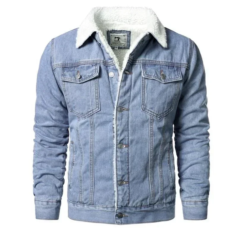 

Men New Light Blue Denim Jackets Slim Casual Denim Coats Male High Quality Cotton Thicker Winter Jean Jackets Warm Coats XS-6XL