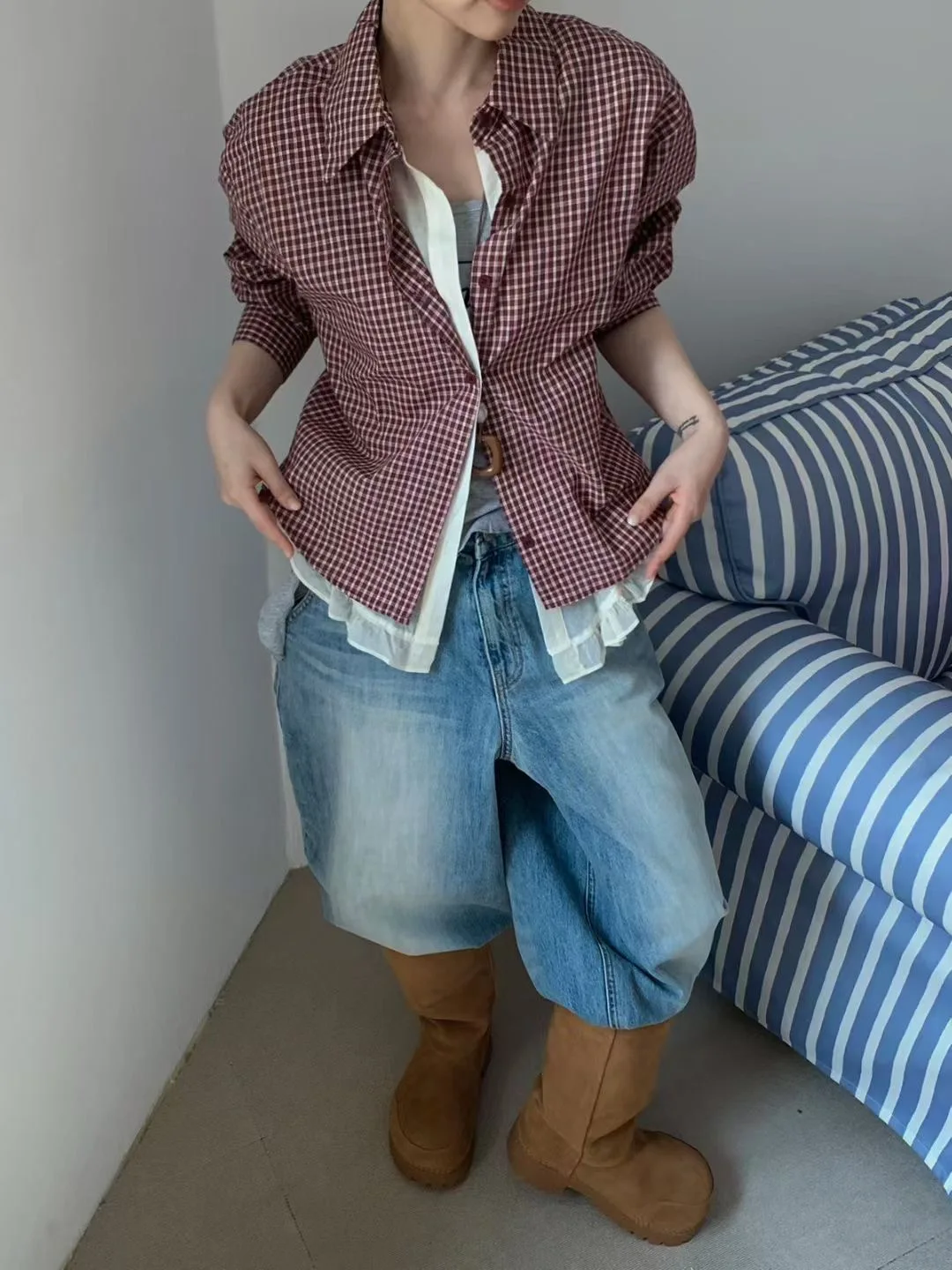 ZHISILAO 新しい格子柄ブラウス女性ヴィンテージカジュアル Y2K 長袖シャツ秋 2025 トップス