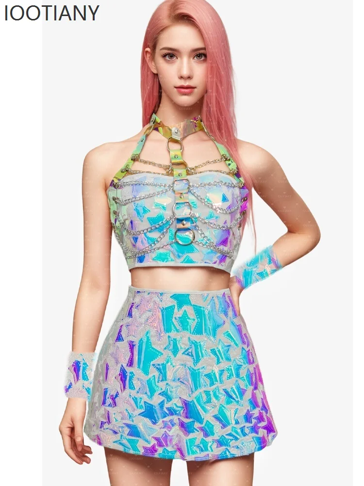 

Colorful Sequins Fashion Sexy Women's Tube Top Hip Skirt Halloween Festival Party Jazz Dance Singer Stage Performance Costume