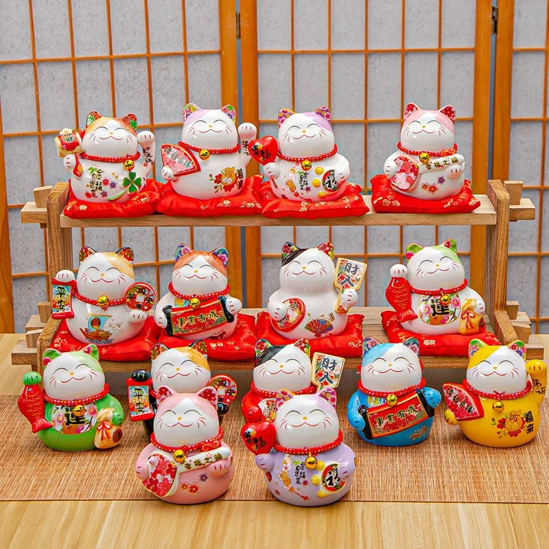 Japanese Lucky Cat Ceramic Crafts Korean Cartoon Cat Porcelain Piggy Bank Shop Blessing Lucky Charm for Cashier Showroom
