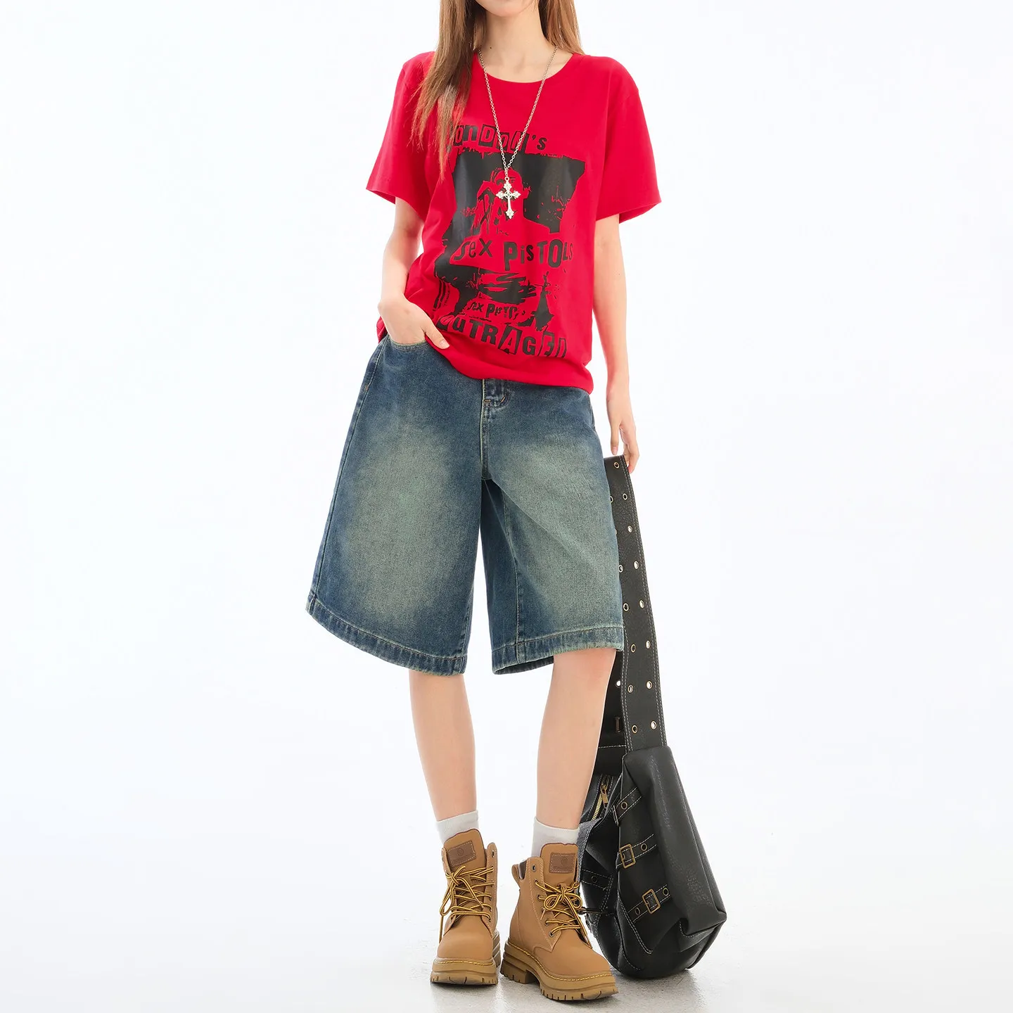 

Retro Blue High Waist Five-Point Denim Shorts Women's Summer New Casual Loose Fit Cotton Stretch Jeans High Waist Zipper Closure