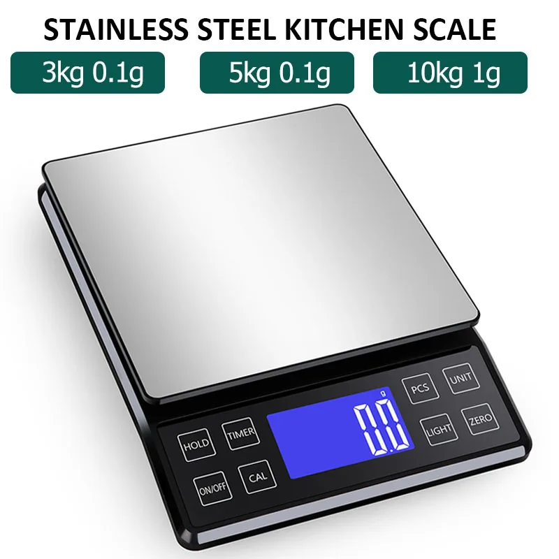 3/5/10kg Digital Kitchen Scale Stainless Steel Portable Kitchen Food Scale LED Display Electronic Jewelry Baking Weight Scales