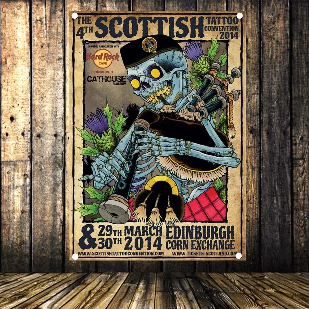 THE 4TH SCOTTISH TATTOO CONVENTION 2014 Posters and Prints Tapestry Canvas Painting Tattoo Art Banner Flag Wall Decor Drawing