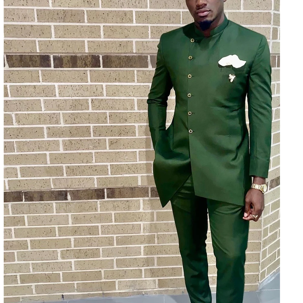 

Hombre Men Suit Elegant Blazer Masculino Jacket Pants Two Piece Single Breasted Stand Lapel Regular Outfit Tuxedo Steampunk 2024