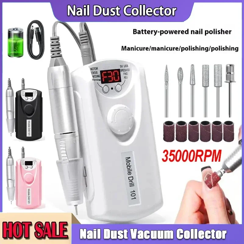 

Машина 35000 об/мин, дрель для ногтей, перезаряжаемая маникюрная малошумная профессиональная электрическая дрель для ногтей, моторная шлифовальная машина
