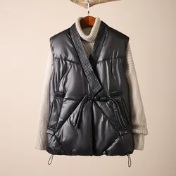 Winter Women's Shiny Vest Jacket Sleek And Simple Wear A Padded Suit Over The V-Neck Loose Casual Thermal Vest Outerwear