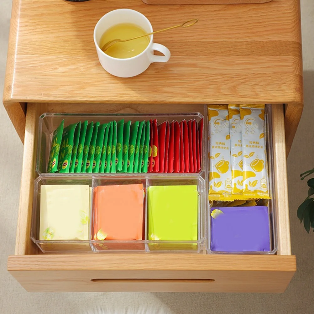 Divided Tea Bag Organizer for Bags Pantry Organization and Storage Holder Clear Box Chest