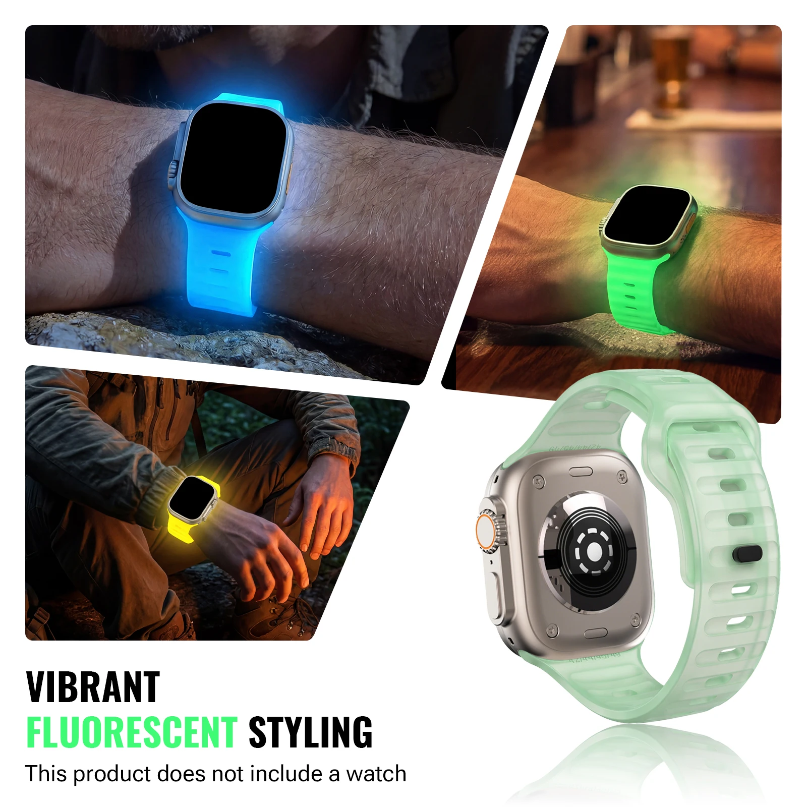 Textured Groove Fluorescence Silicone Smart Watch Strap For Apple Watch Ultra 3 Series 11 10 9 8 SE Lightweight Sport Band 1PC