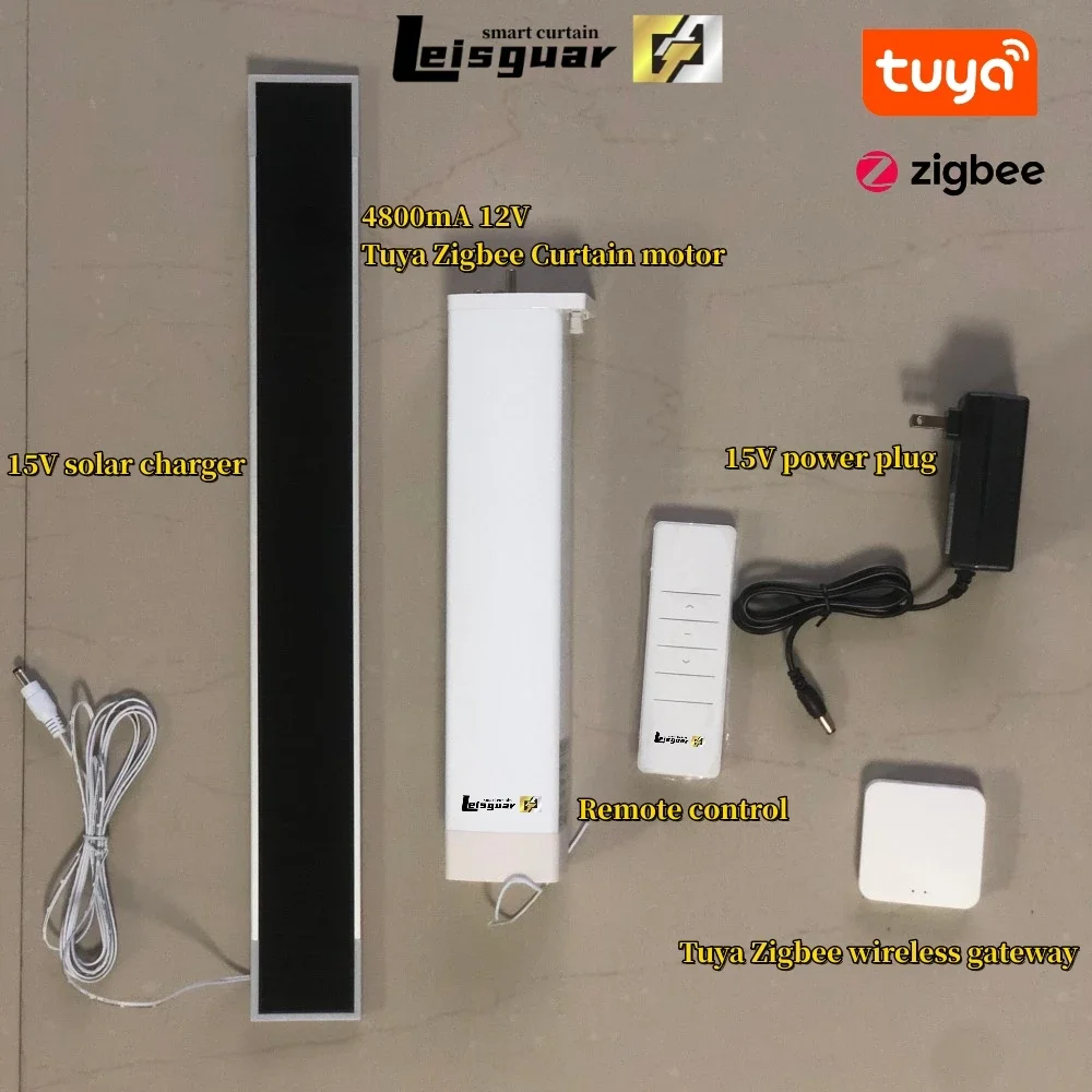 Leisguar-Rideau intelligent Tuya Zigbee, moteur télécommandé, batterie au lithium 4800 mA, charge solaire