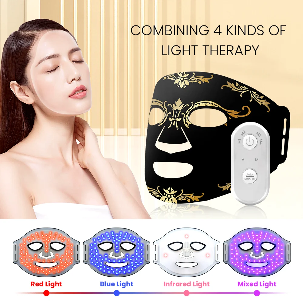 Hoge Kwaliteit Siliconen Led Masker 4 Kleuren Lichttherapie Huidverjongingsinstrument Anti Veroudering Verwijderen Rimpels Led Beauty Mask