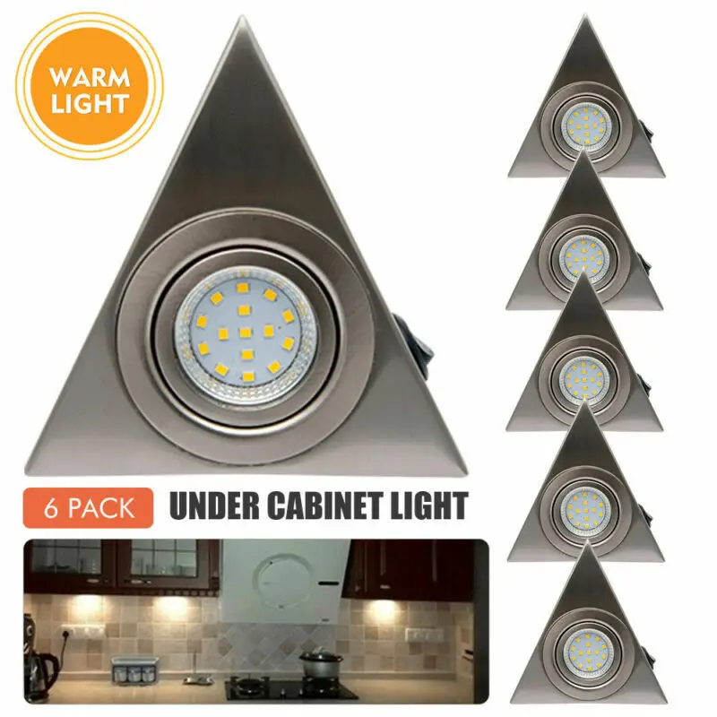 6PCS Led Warm LightS Mains Kitchen Under Cabinet Cupboard Triangle Light Kit Cool Warm Light/White Light 3500K/6000K