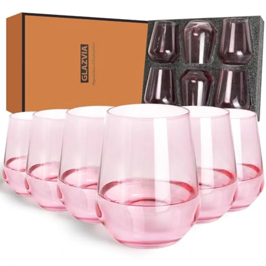 

Steml Wine Glasses Set of 6, 15oz Drinking Glassware Dishwasher Safe, Wine Glass Tumblers for Red or White, Gift for Party, Hol