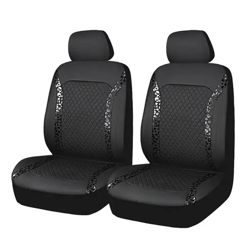 2-Pack Premium Black Faux Leather Car Seat Covers with Leopard Print Accents - Universal Fit for Automotive Protection