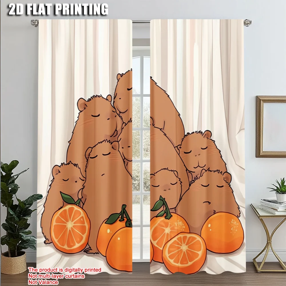 2pcs, Pattern Curtains 2D print Cute Capybara Polyester (without rod) Stuff Clearance for Bedroom, Kitchen, Office & Living Room
