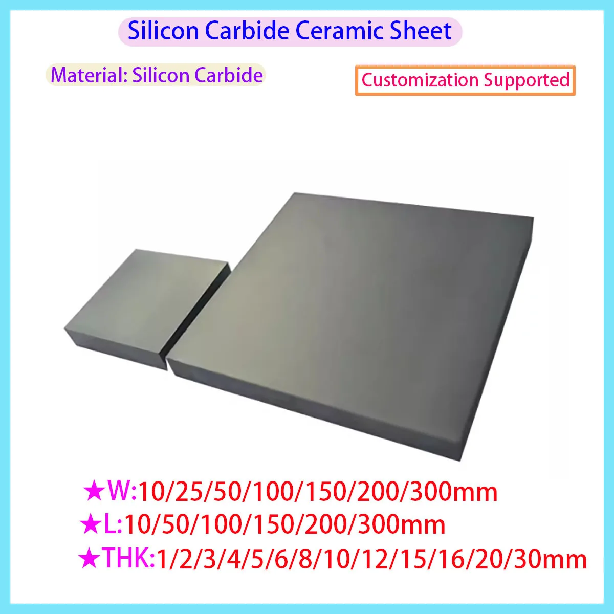 Silicon Carbide Ceramic Sheet SiC Plate 50/100/150/200/300 Wear Resistant Fireproof
