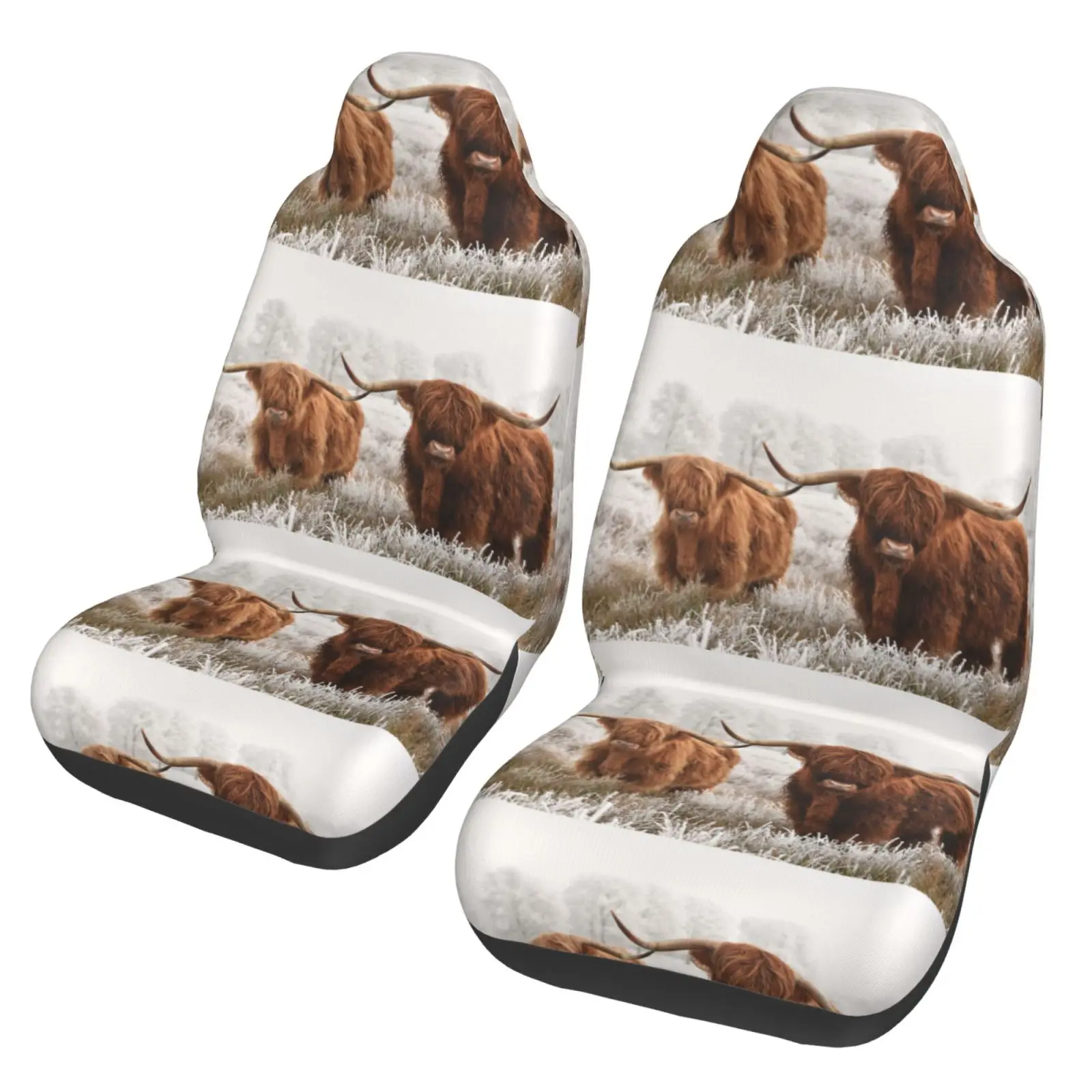 Highland Cow Cattle Print Car Seat Covers Set for Womens 2pcs Auto Front Seat Protector Universal Car Interior Accessories Full