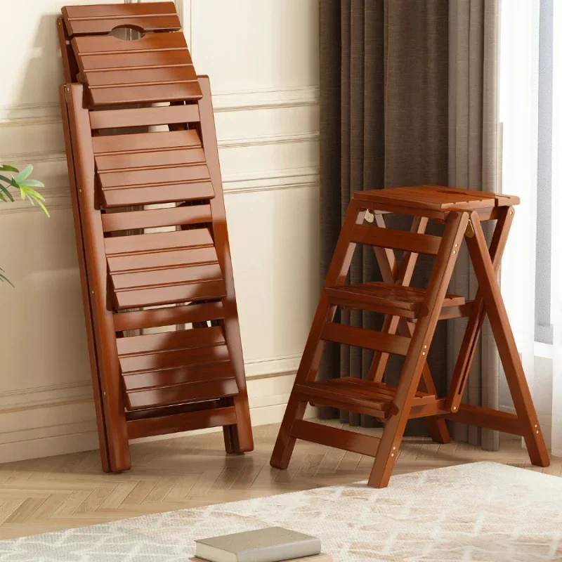 simple Solid Wood Ladder Stool Multifunctional Household Folding Chair Indoor Kitchen Furniture Dual-purpose Storage Rack