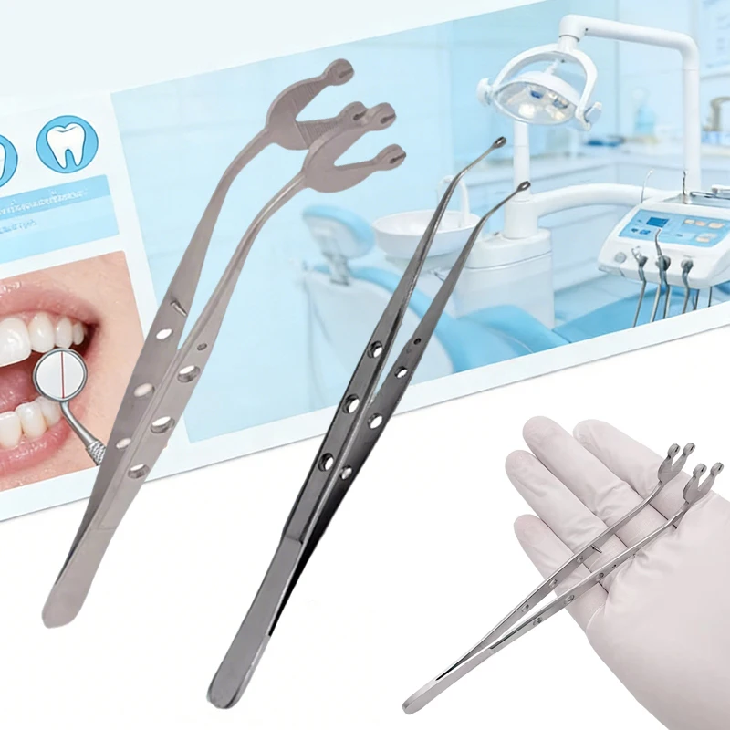 

Стоматологический хирургический пинцет из нержавеющей стали с двойным отверстием на кончике, прецизионный инструмент для оральной хирургии и наложения швов
