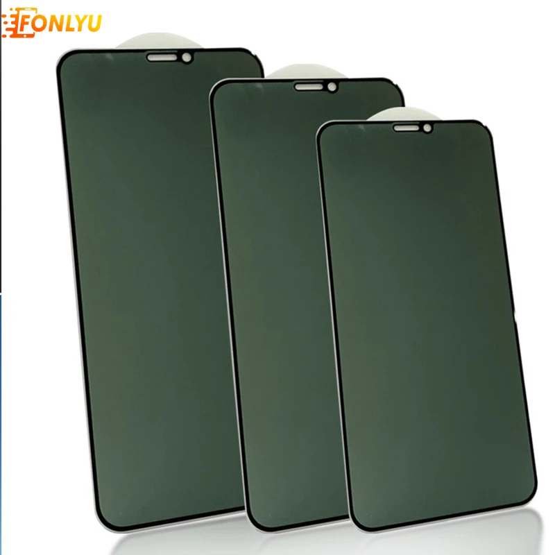 Fonlyu 100pcs  Privacy Tempered Glass for IPhone 16 15 14 13 12Pro Max Airbag Green-ray Dust-proof Screen Protector For IPhone16