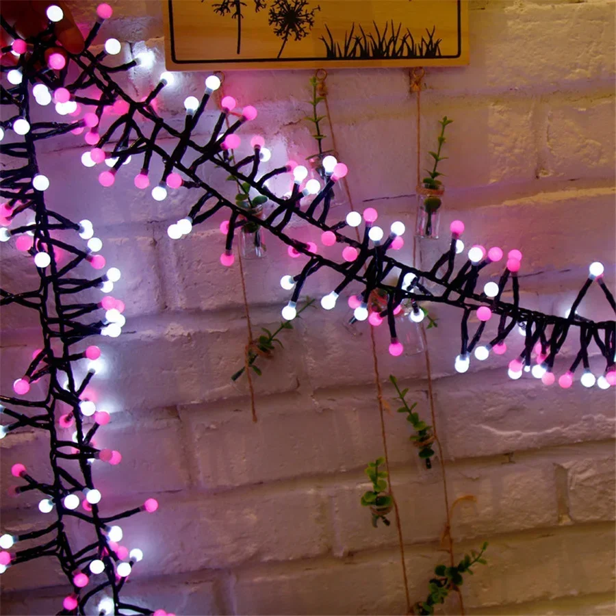 3M 400 LED Pink White Christmas Cluster Light With Starry Globe Ball Outdoor Firecracker String Lights For Valentines Decor