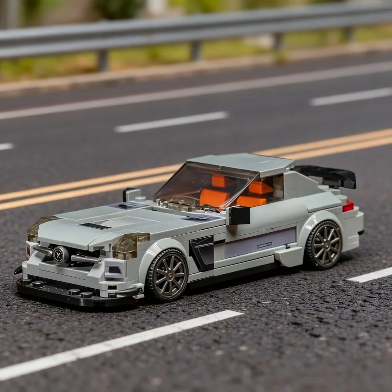 

Classic Coupe Racing Car Building Block Toy Gray Low Profile Sports Car Assembly Model Desktop Collection Ornament Birthday Gift