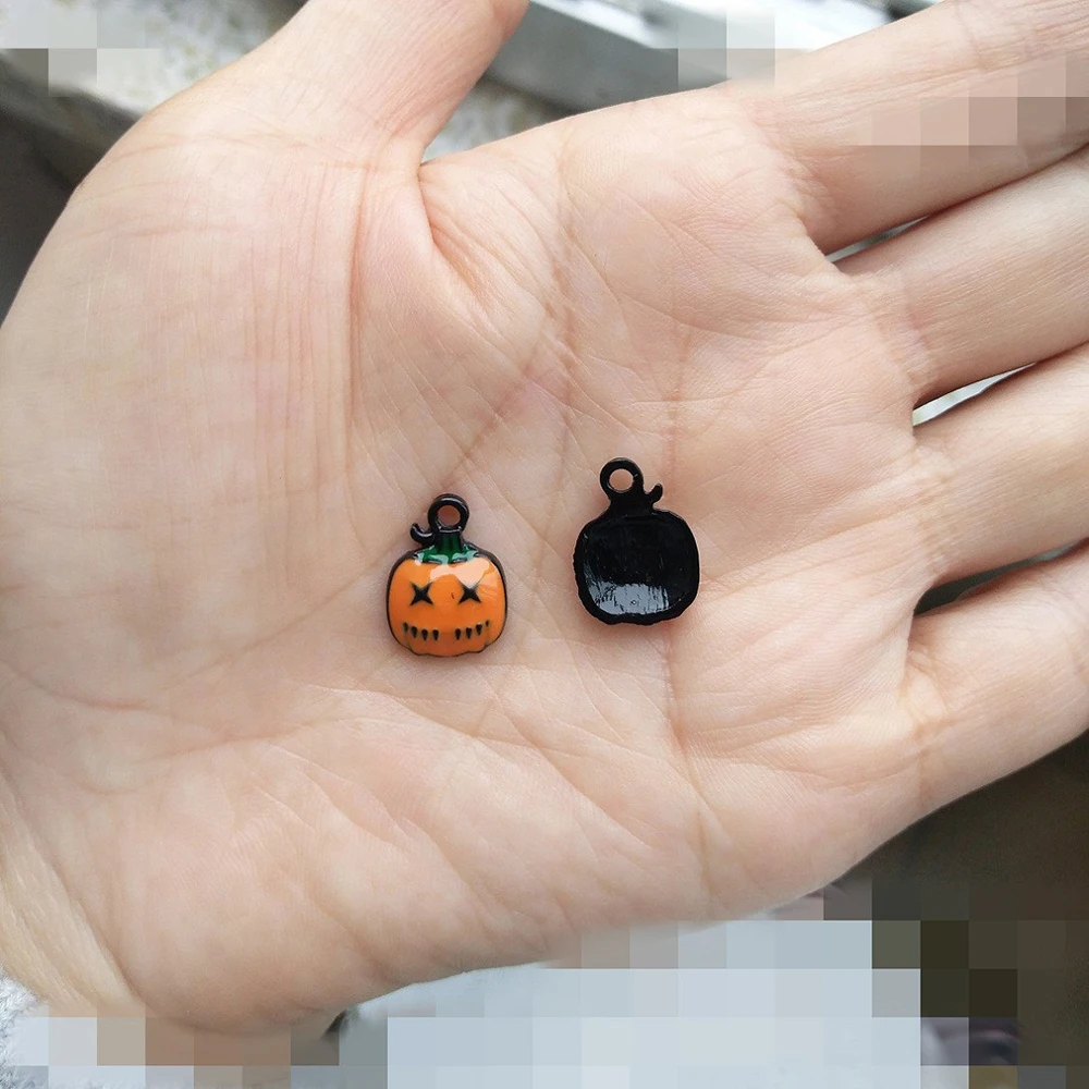 10pcs/lot Bracelets Charms Keychain Hanging Made Pumpkin Lamp Alloy Epoxy Hallowmas DIY Jewellery Fittings Crafts Parts Supplies