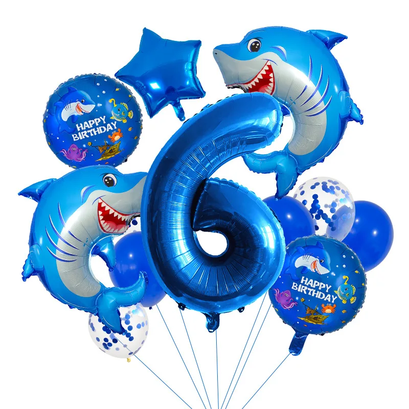 14-teiliges Hai-Themen-Zahlenballon-Set für Jungen-Geburtstagsfeiern, Ozean-Tier-Dekorationsbälle, Familienfoto-Hintergrund-Deko – Detail 7