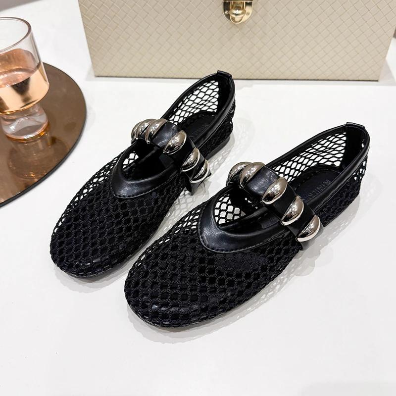 

Women Flats Mesh Sandals Shallow Loafers Shoes Casual Fashion 2025 Summer Trend New Mary Jane Shoes Walking Cozy Woman Shoes