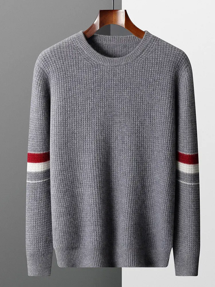 

Свитер из 100% чистой шерсти, мужской утолщенный жаккардовый свитер с круглым вырезом, контрастный свитер, деловая повседневная кашемировая трикотажная рубашка