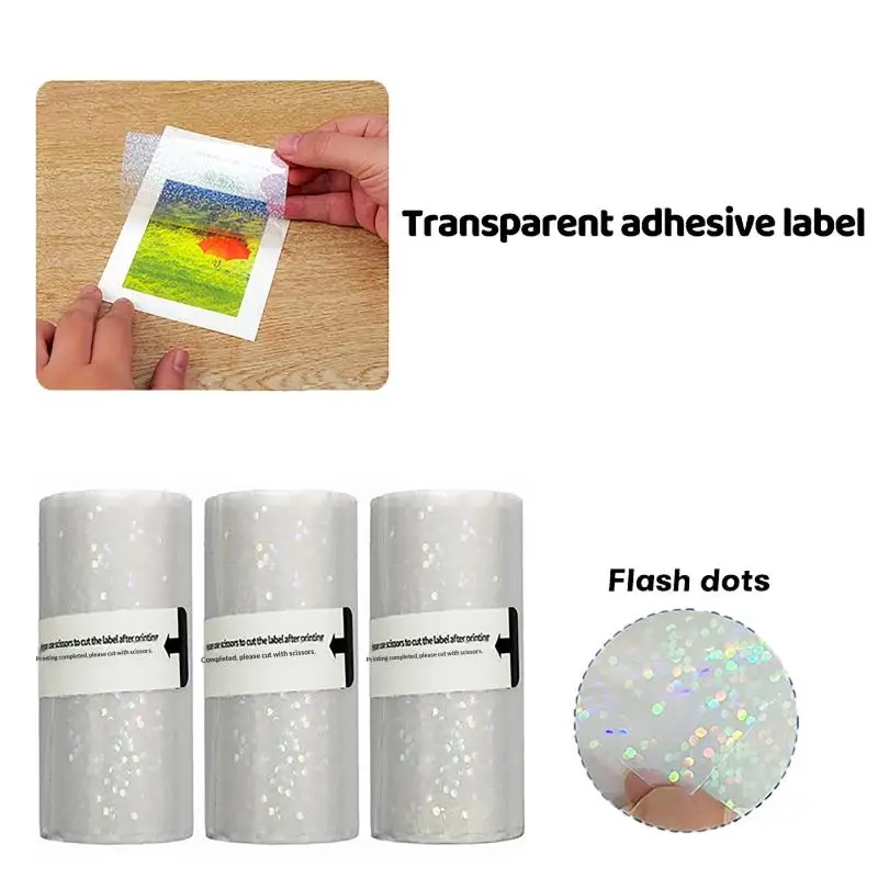 

1/3/5Rolls Clear Holographic Dot Transparent Self-Adhesive Thermal Paper Rolls: 57mm X 3meter Compatible With Most Mini Printers