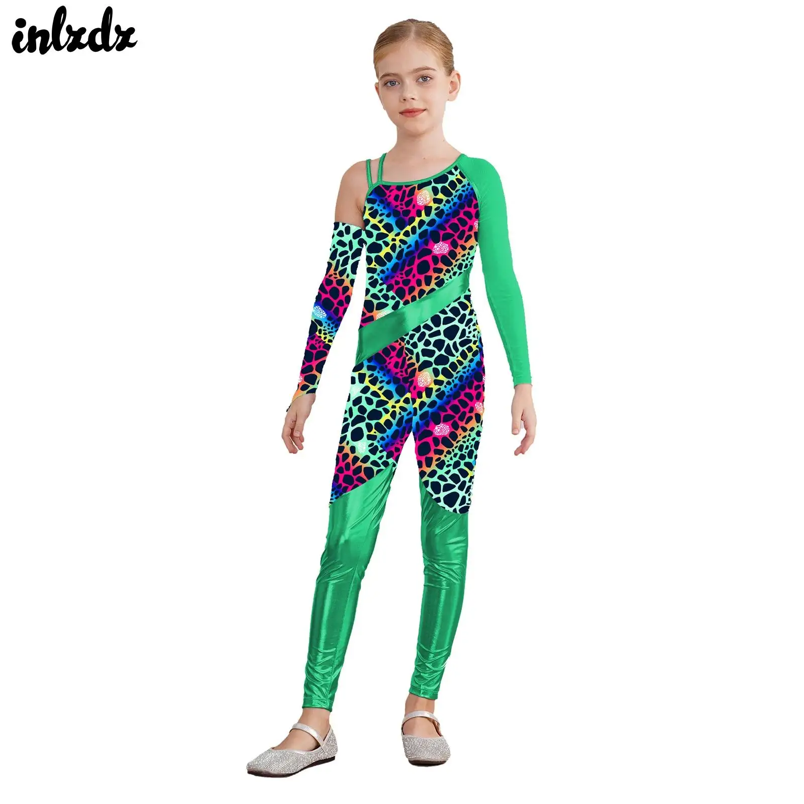 Kids Girls Ballet Unitard Print Jumpsuit Athletic Bodysuit Leotards Ballet Dance Costume Gymnastic Figure Skating Dance Leopard