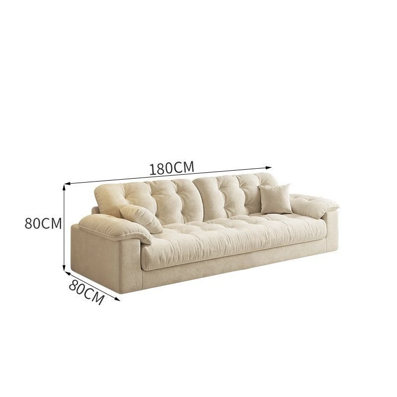 Modern Cream Tofu Block Sofa Soft Upholstered Fabric Lazy Lounge Couch Comfy Deep Seat Living Room Apartment Home Furnishings