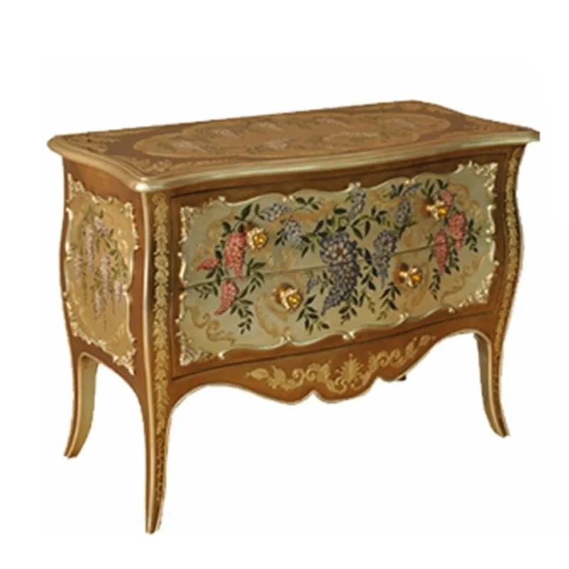 French retro hand-painted entrance cabinet color heavy industry solid wood villa foyer living room entrance cabinet furniture
