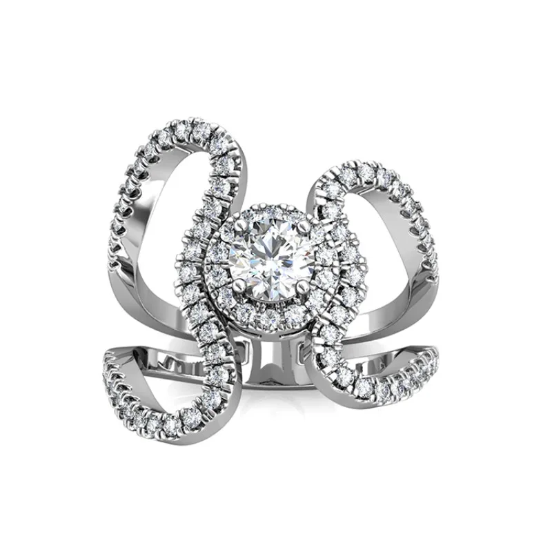 

Daisini Кольцо из стерлингового серебра 925 пробы с двойным сердцем, украшенное кристаллами Swarovski для женщин, ювелирные изделия с покрытием из белого золота 18 карат