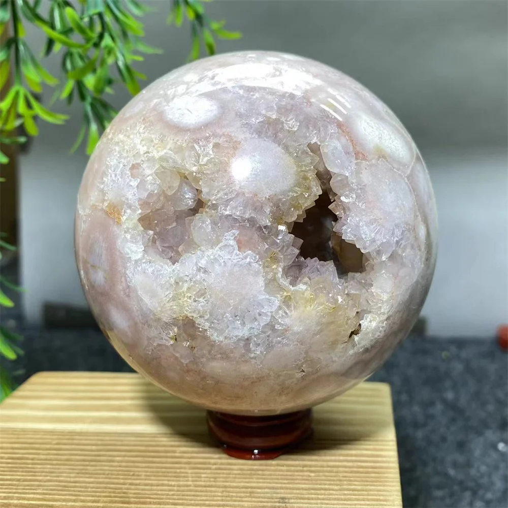 Natural Crystal Pink Amethyst Flower Agate Druzy Sphere Ball Pyrites Reiki  Living Home Decoratine Mineral Healing Geode+Stand
