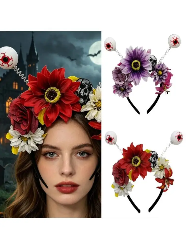 

A52E Detailed Skull Floral Headbands For Halloween Lightweight Accessory Costume Parties Theme Event All Ages