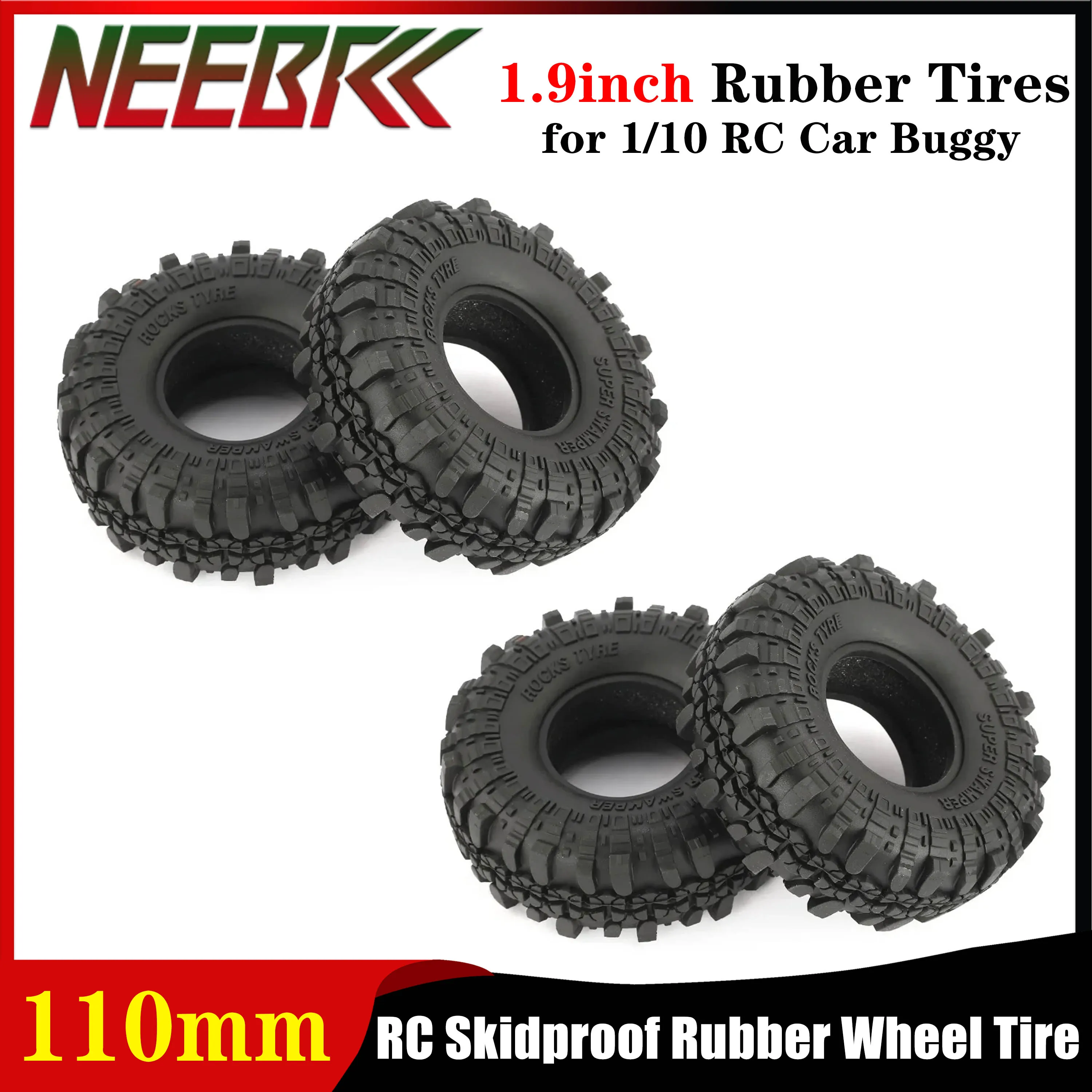 

4PCS 1.9 Inch Rubber Tires 110mm Skidproof Wheel Tyre for 1/10 RC Off-road Car Rock Crawler Model D90 SCX10 AXIAL RC4WD TF2 Part