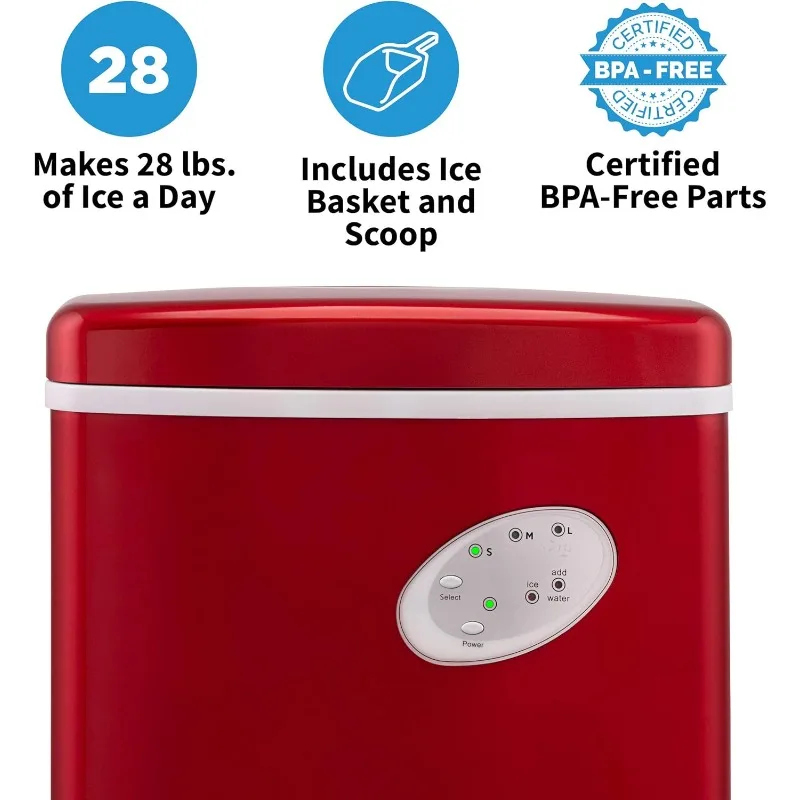 ماكينة صنع الثلج Newair Bullet - ماكينة صنع كونترتوب 28 رطلاً/يوم، خالية من مادة BPA، ماكينة صنع الثلج المحمولة، ماكينة صنع المكعبات ذات 3 مقاسات