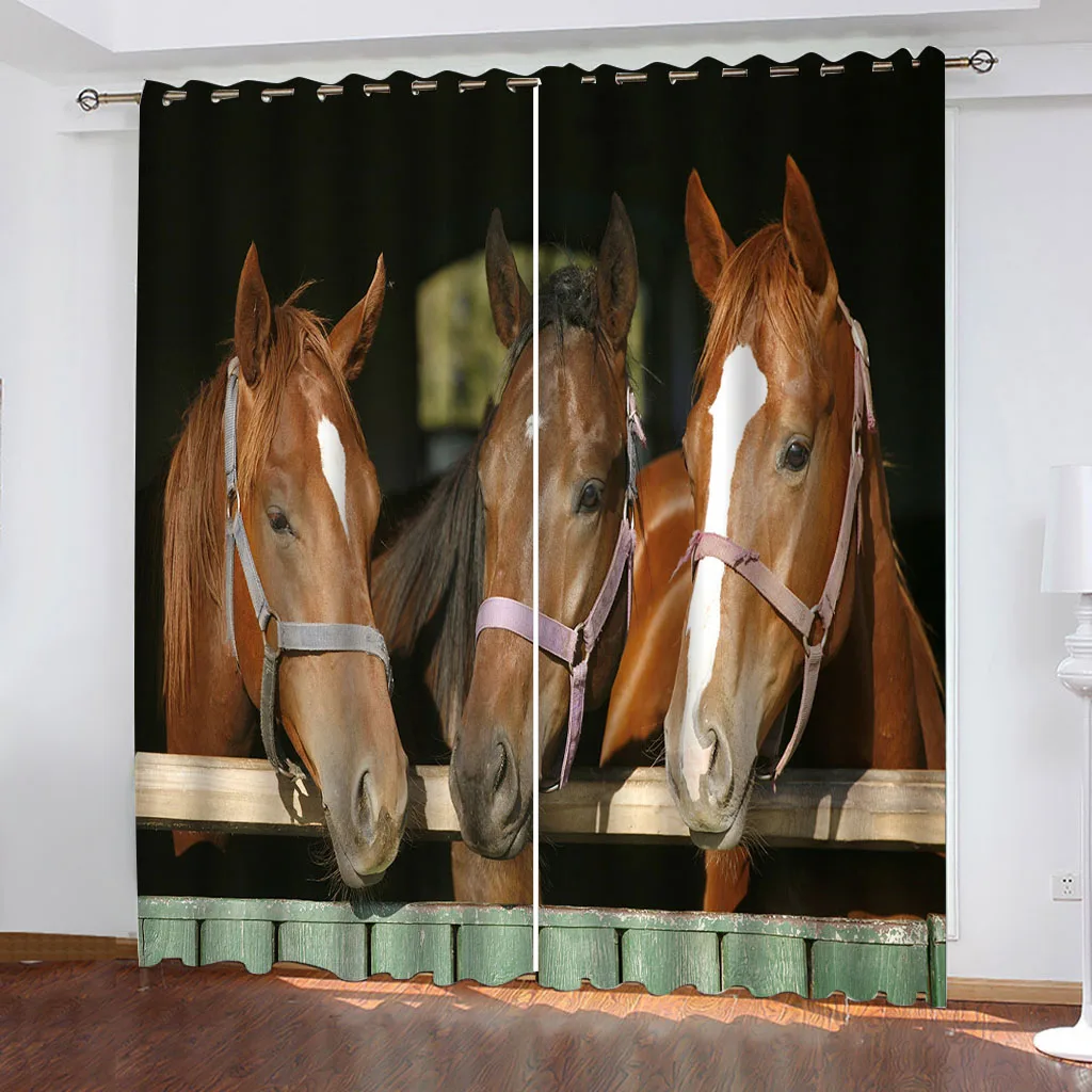 Curtains For Living Room Extra Long 3D Animal Realistic Horse Blackout Curtain, Room Curtain Bedroom Window, Balcony Drapes