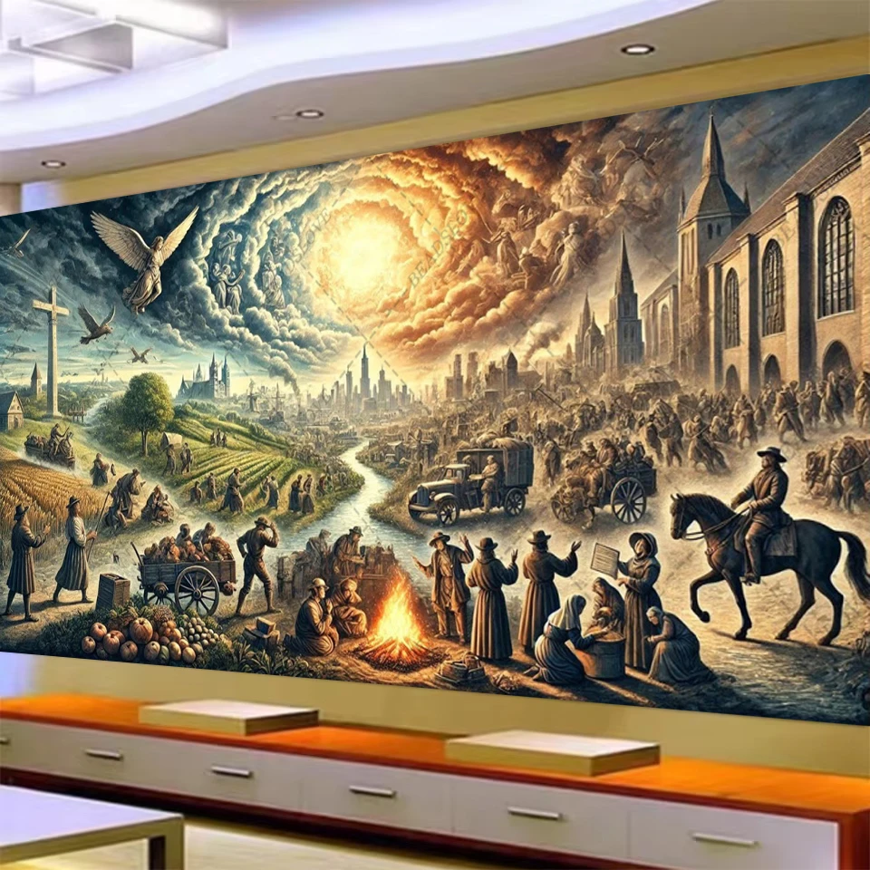 Pintura de diamante 5D Diy, vida de pueblos indígenos antiguos, mosaico redondo cuadrado completo, bordado de diamantes de imitación, punto de cruz, decoración del hogar