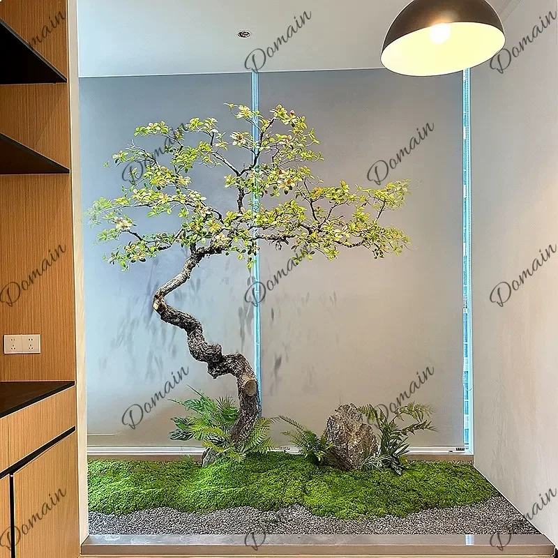Qa Artificial Island Spring Flower Fake Greenery Indoor Decoration Floor Ornament Chinese Tea Room Landscape