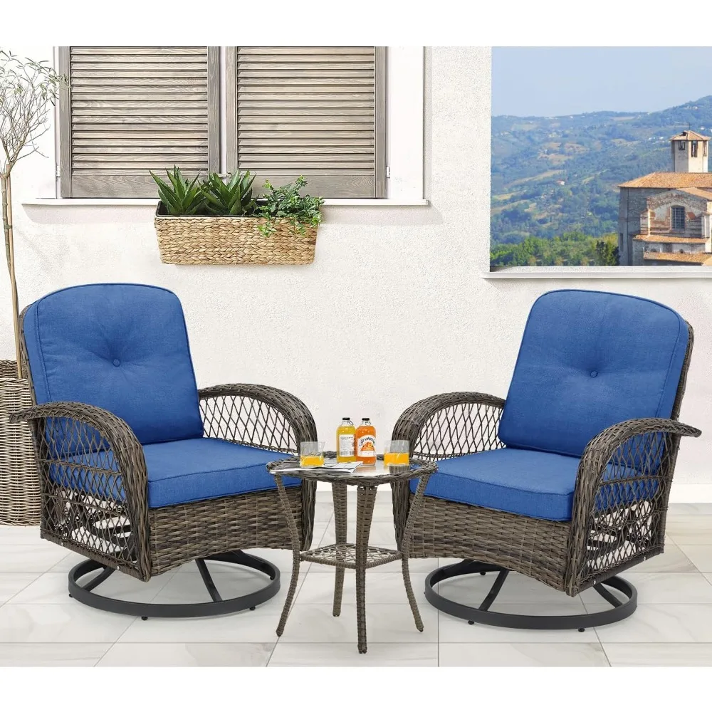

3 Piece Outdoor Swivel Rocking Patio Chairs, 360 Degree Swinging Patio Conversation Set with Cushions and Glass Coffee Table