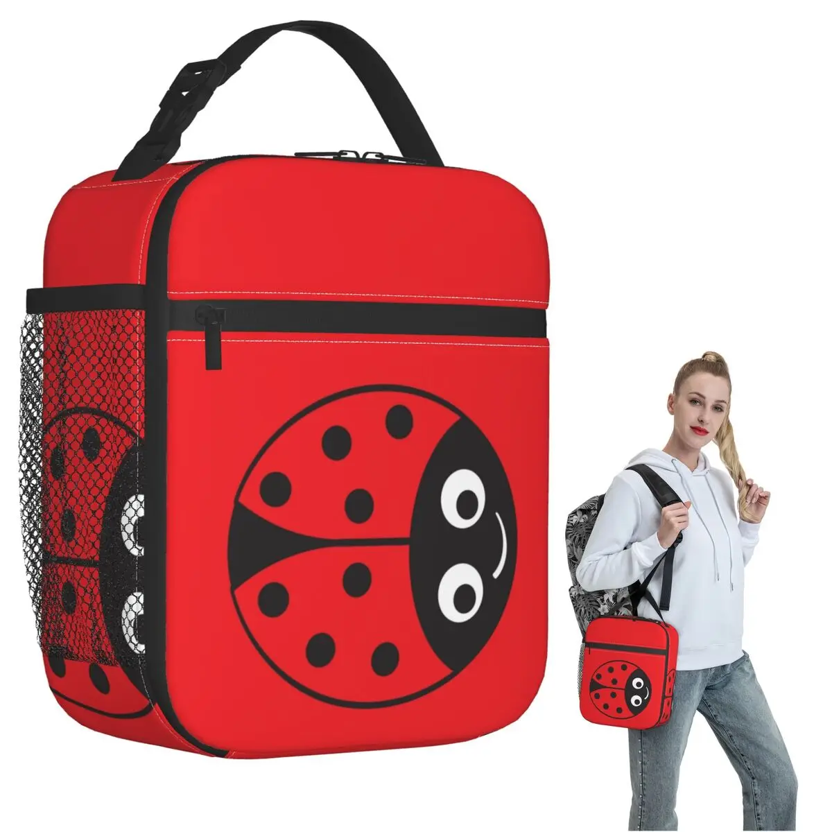 

Ladybug Girl Insulated Lunch Bag for Women Kids Portable Food Boxes Thermal Lunch Box Tote