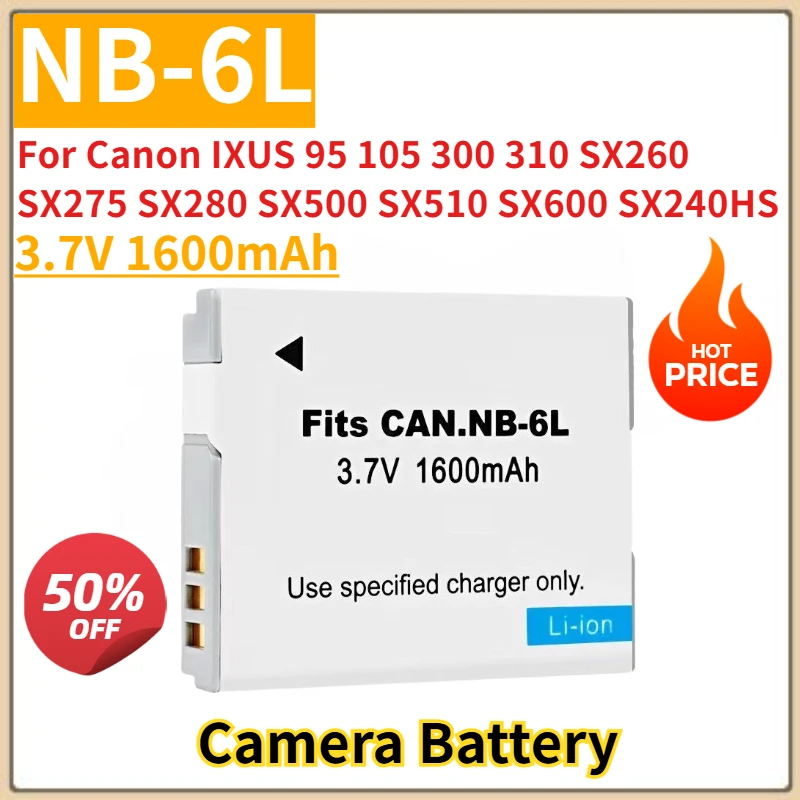 

New Replacement Camera Battery 3.7V 1600mAh NB-6L For Canon IXUS 95 105 300 310 SX260 SX275 SX280 SX500 SX510 SX600 SX240HS