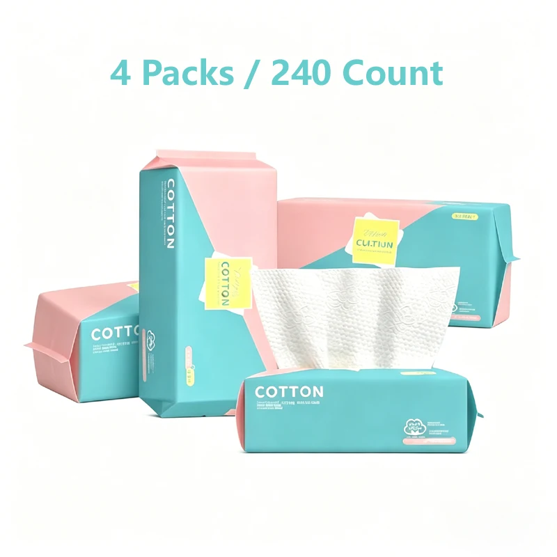 4 Packs Face Towels, Disposable Face Towel 240 Count, Makeup Remover Dry Wipes, Soft Cotton Dry Wipes Facial Cloths Towelettes