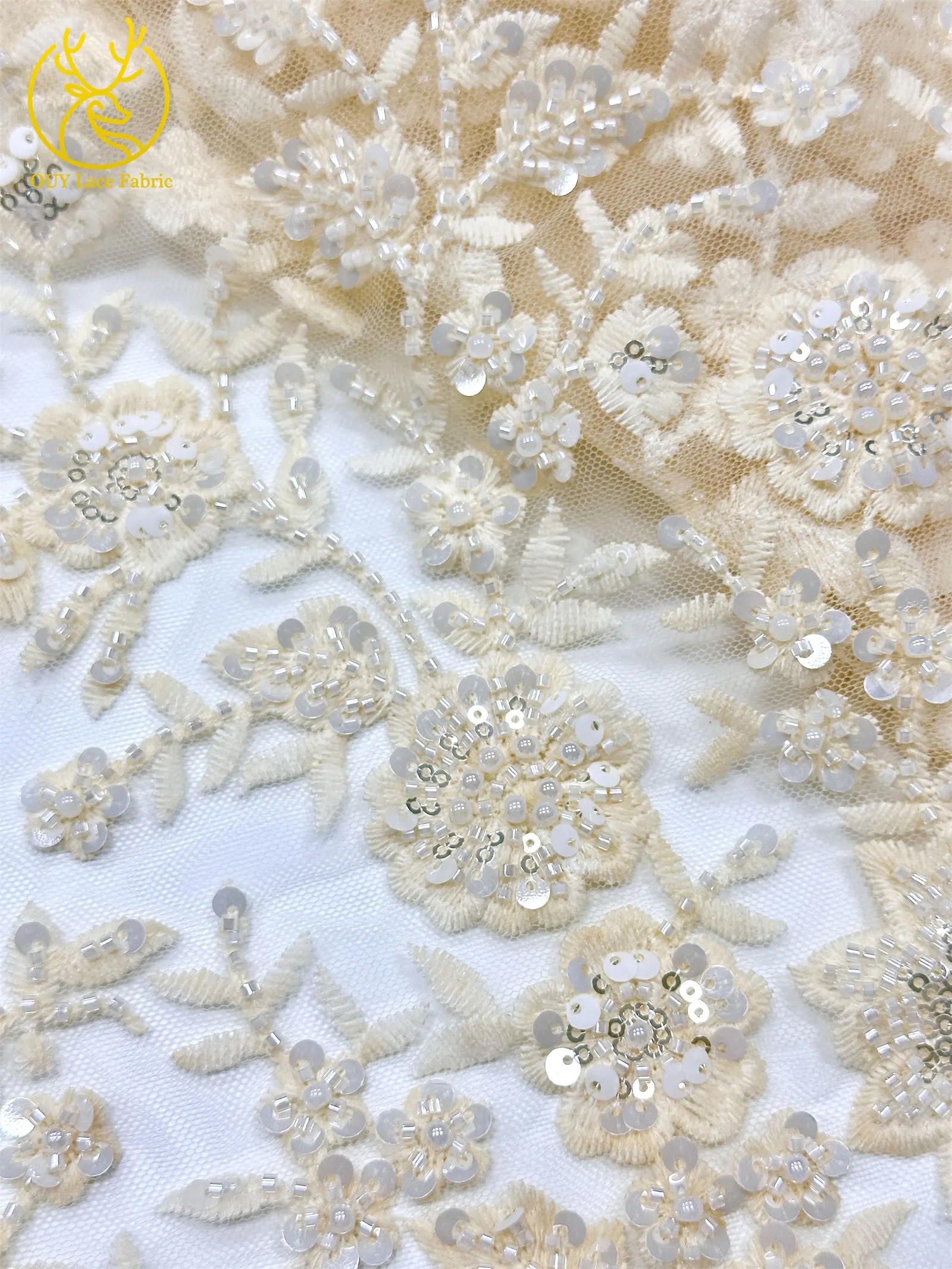 Neuer Stil Nigerianischer Bestickter Perlen-Spitzenstoff Hochwertige Afrikanische Pailletten-Spitze Brautkleid DIY Dekorationsstoff – Detail 19
