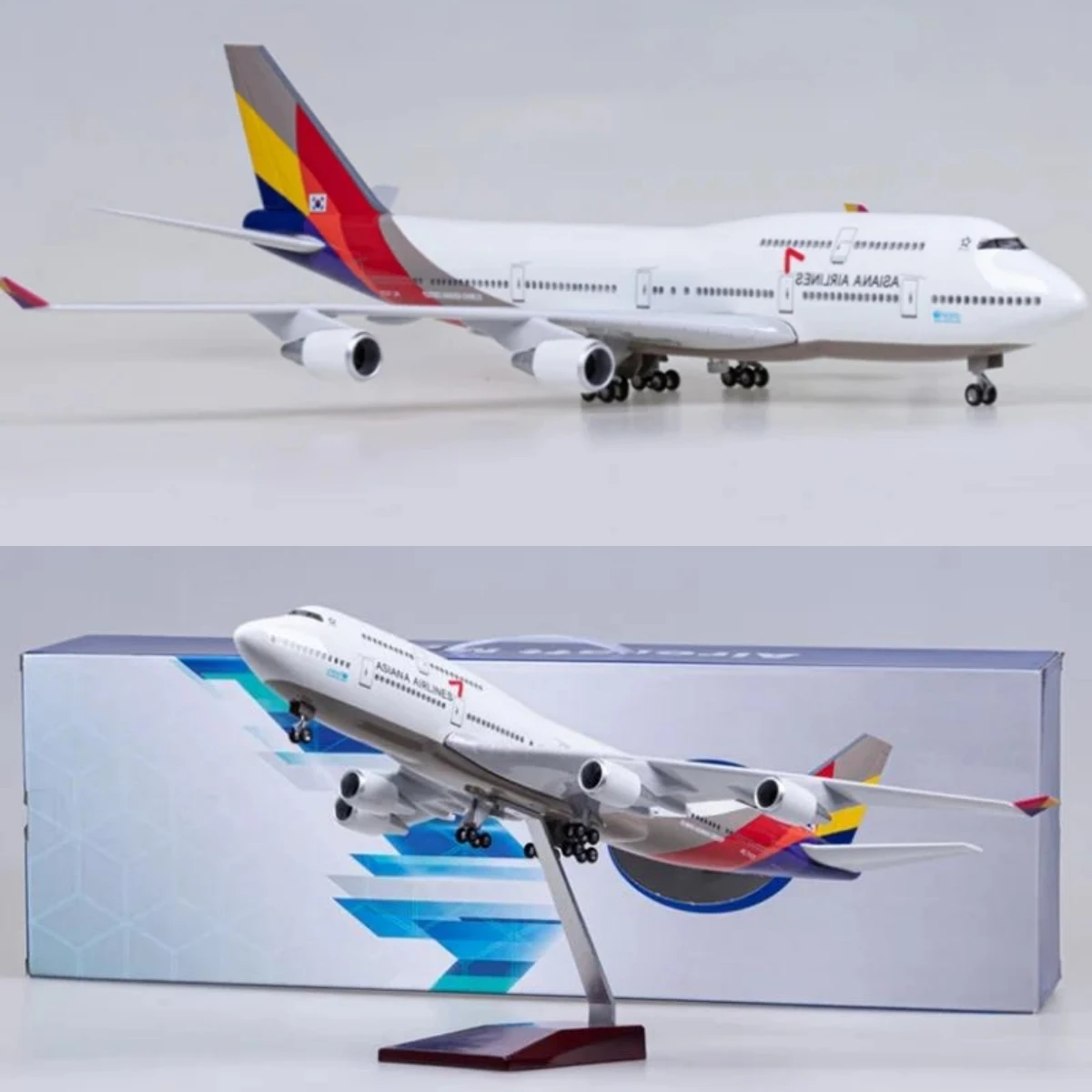 1:150 Scale 47cm 747 Aircraft Model Korean Air Boeing B747 Aircraft Model Die-cast Resin Aircraft Decoration with LED Lights