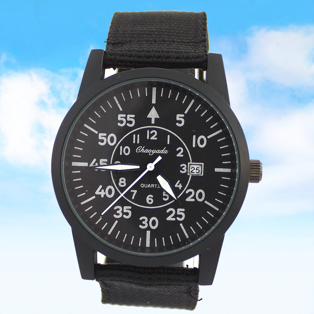 

Unisex Fashion Black Dial Quartz Wrist Watch with Fabric Strap round Date Display for Men And Women