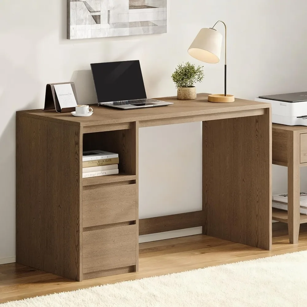 โต๊ะทำงานที่บ้านขนาด 47 นิ้วพร้อมที่เก็บของ โต๊ะทำงานไม้เนื้อแข็งพร้อมลิ้นชักและช่องเปิด โต๊ะคอมพิวเตอร์ผู้บริหารสมัยใหม่